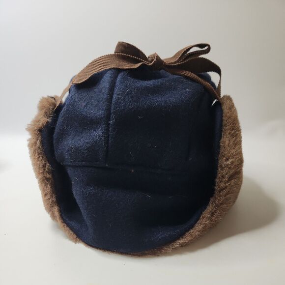 Vintage Trapper Hat Attack New York USA Union Label Retro Navy Wool Fleece Lined - Picture 5 of 13